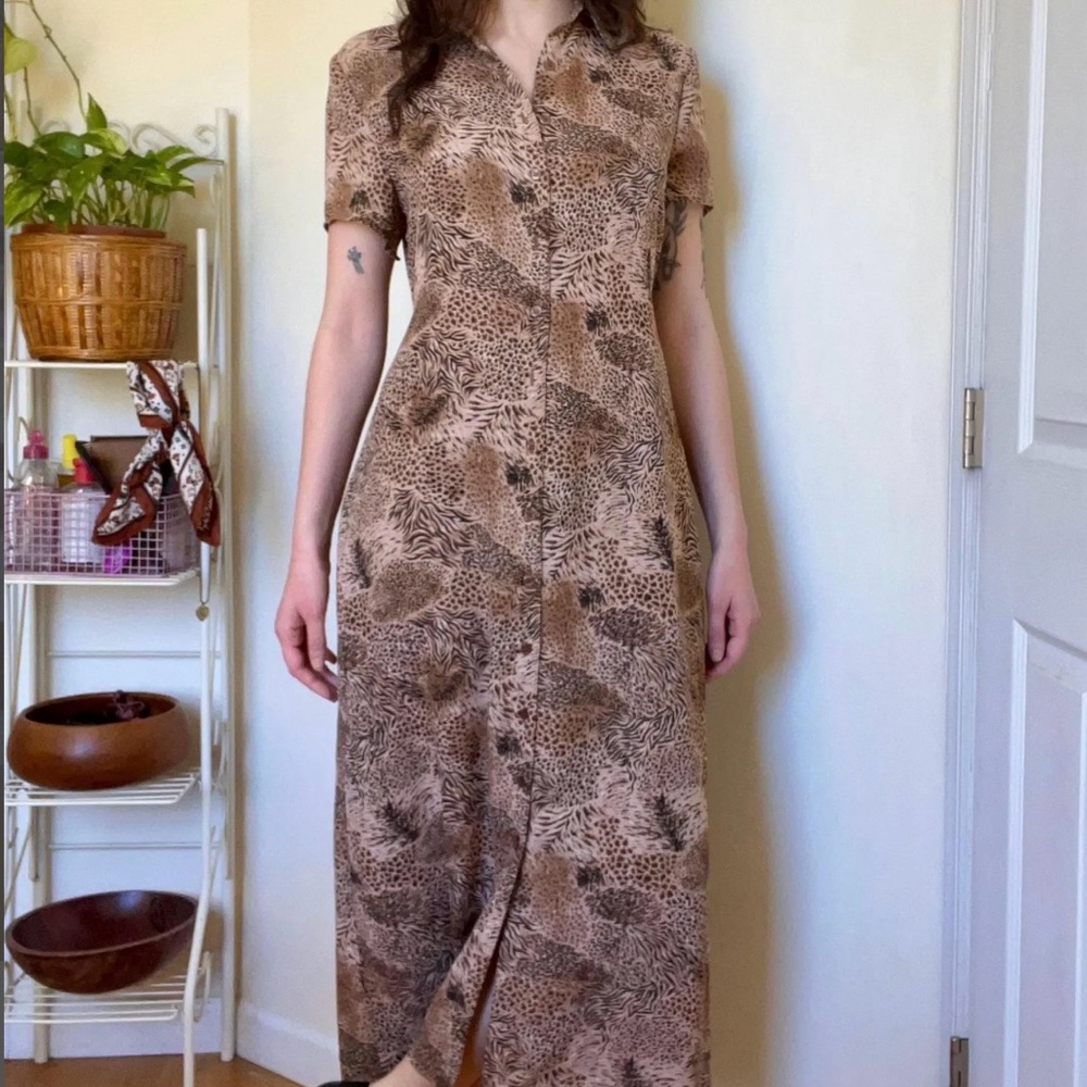 Sag Harbor Animal Print Collared Maxi Dress